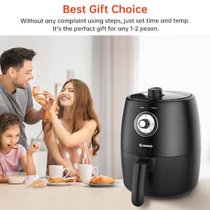 2 qt. Black Air Fryer for 1-2 People with Timer, Temperature Controls, Recipe Book, and 50 Pieces Paper Liner, 1200-Watt