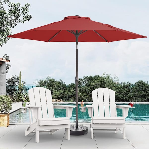 JEAREY 7.5ft Steel Outdoor Patio Market Umbrella with Tilt Crank in Red