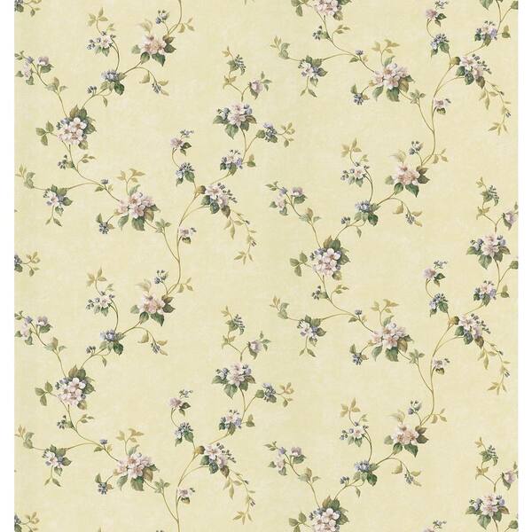 Brewster Kitchen and Bath Resource II Yellow Apple Blossom Trail Wallpaper Sample