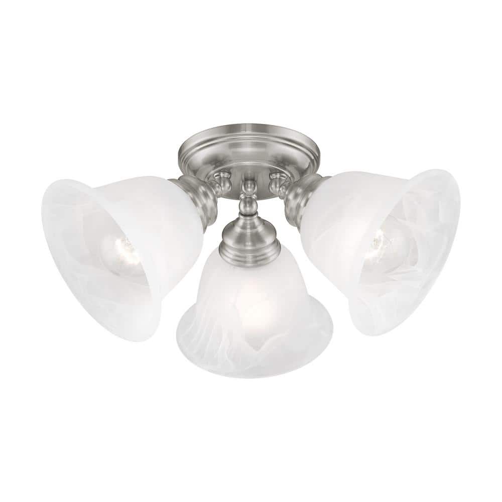 Essex Alabaster Glass 3-Light Indoor Flush Mount in Brushed Nickel