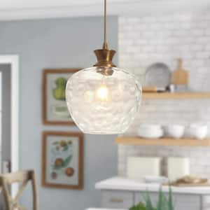 1-Light Gold Pendant Light with Glass Shade for Kitchen Island, No Bulbs Included
