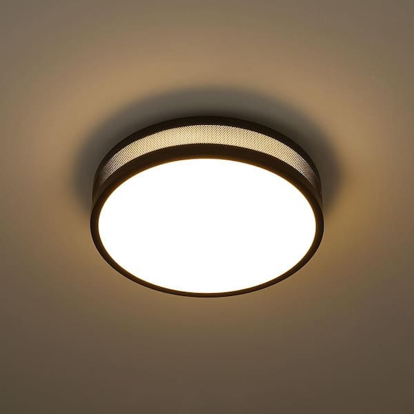 Lumo Hive 15.7 in. Matte Black Dimmable Integrated LED Flush Mount Ceiling Light Fixture with Frosted Glass Shade