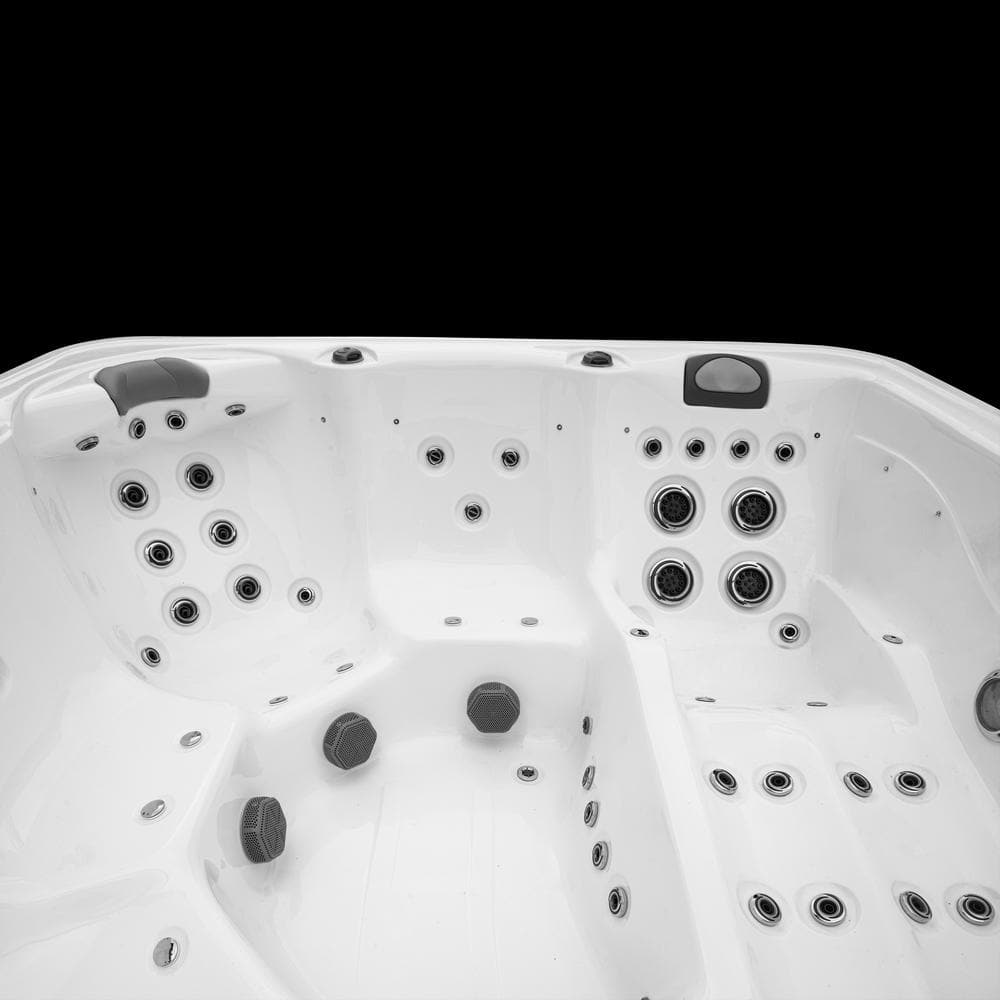 Scenic 6-Person Grey and White Rectangle Hot Tub with 69 Jets