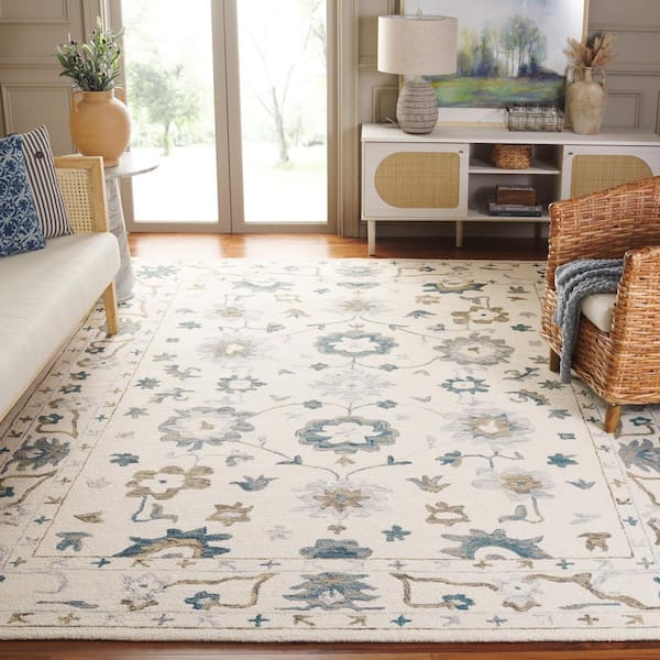 Aspen Ivory/Blue 8 ft. x 10 ft. Floral Area Rug
