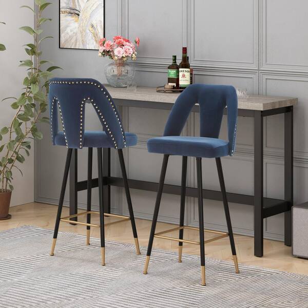 blue low back bar stools