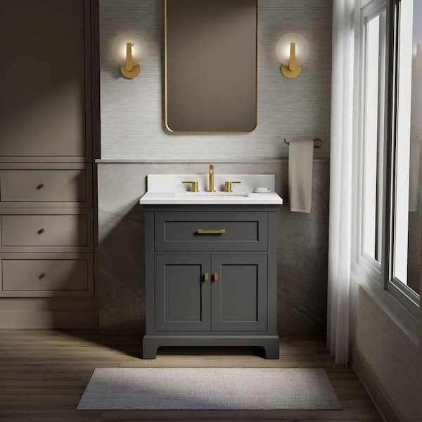 Charlemont 30.98in. Single Sink Freestanding Ferrous Grey Bath Vanity with White Quartz Top Assembled