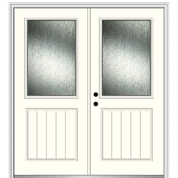 MMI Door 64 in. x 80 in. Right-Hand/Inswing Rain Glass Alabaster Fiberglass Prehung Front Door on 6-9/16 in. Frame
