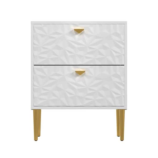 Kahomvis Modern White 2-Drawer Wood Nightstand