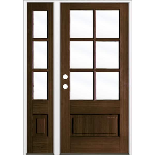 Krosswood Doors 50 in. x 80 in. Farmhouse 3/4 Lite Clear Glass Black Stain Right-Hand/Inswing Hemlock Prehung Front Door w/LSL