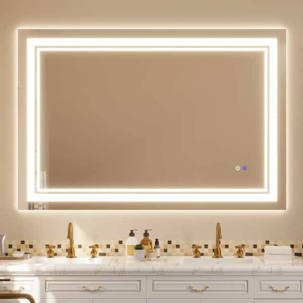 WOODSAM 60 in. W x 40 in. H Large Rectangular Frameless Anti-Fog LED Lighted Wall Bathroom Vanity Mirror with High Brightness