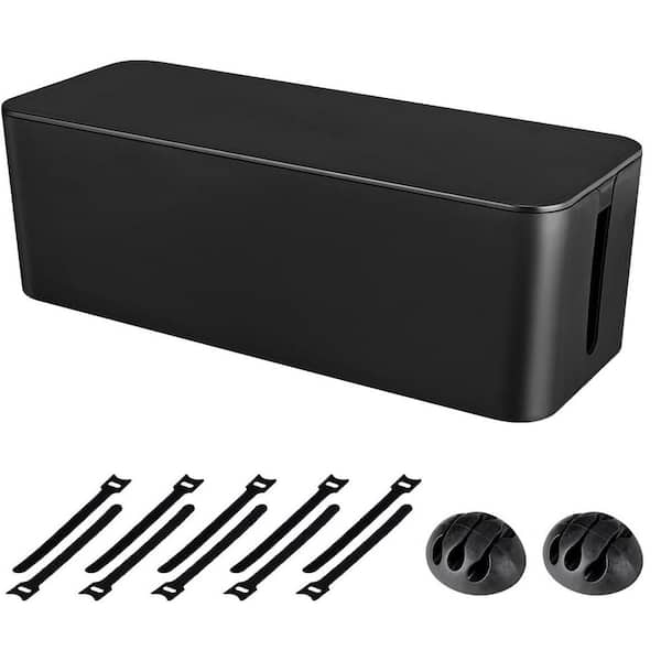 Lukyamzn Large Cable Management Box Cord Organizer Hider for Power Strip Under Desk TV Computer Wires with Clips Ties Black