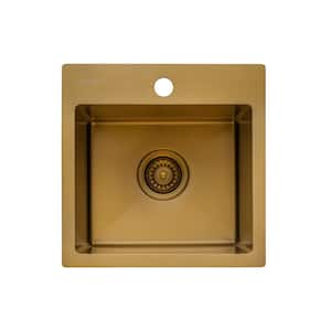 Terraza Gold 16-Gauge Stainless Steel 15 in. 1-Hole Drop-in Bar Sink in Matte Gold Satin Brass