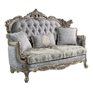 Miliani 39 in. Fabric and Antique Bronze Finish Solid Linen 2 Seat Loveseat