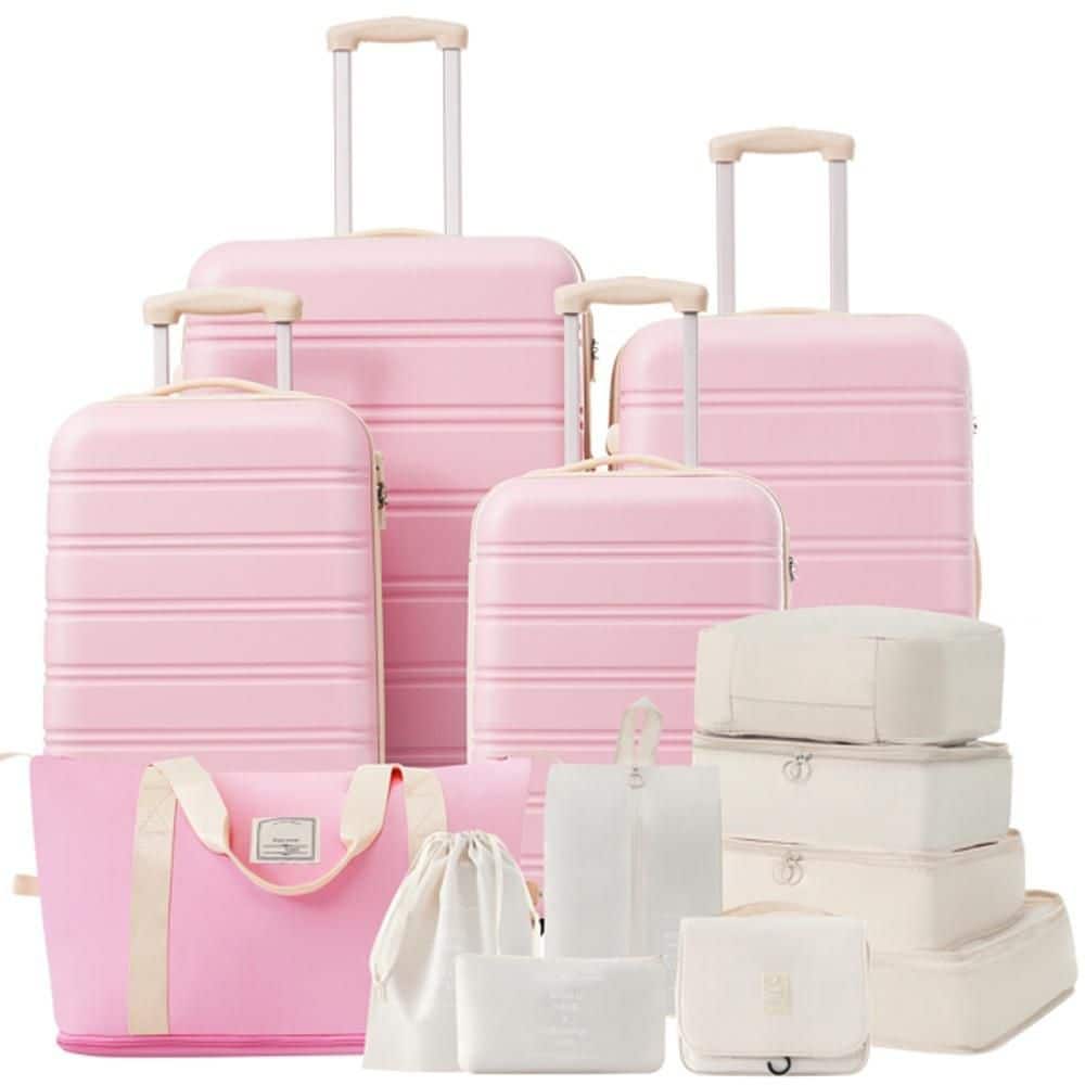 4-Piece Pink ABS Plastic Hardshell Luggage Sets with Bag, Spinner Suitcase with TSA Lock, 16/20/24/28 in. Luggages