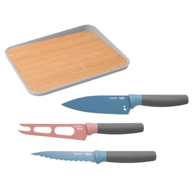 Leo 4-Piece Stainless Steel Knife Set with 16 in. Bamboo Cutting Board