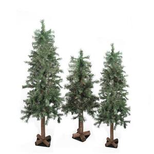 3 ft., 4 ft. and 5 ft. Unlit Woodland Alpine Artificial Christmas Trees (3-Set)