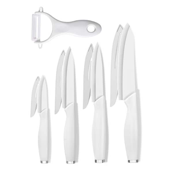 9-Piece Pure Ceramic Knife Set with Sheath and White Handle, Ceramic Sharp Blade Fruit Cutting Knives with Cover