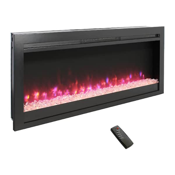 Unbranded LED Heater Wall Mounted Infrared Electric Fireplace in Black with Remote and Imitation Flame 44 in.
