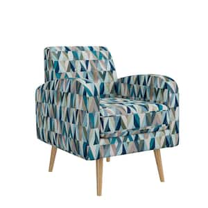 Vibrant Multi-Color Blue Prism Fabric Mid-Century Modern Accent Arm Chair