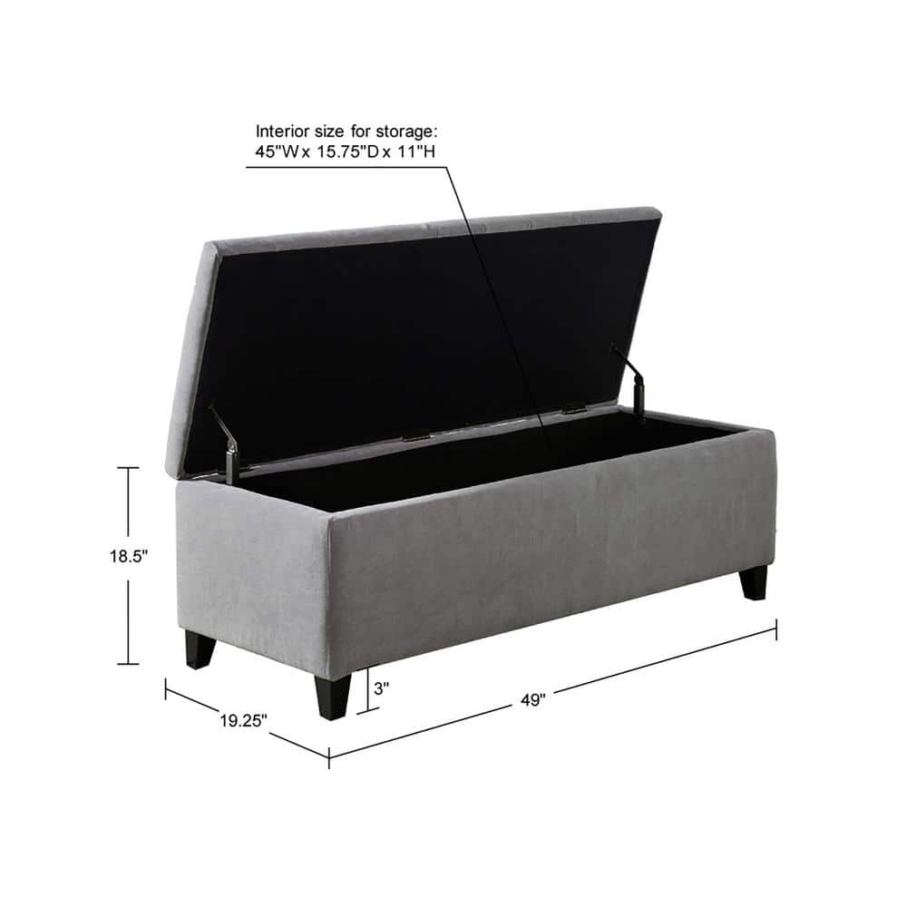 Gray Tufted Birch Storage Bench with Graduated Legs