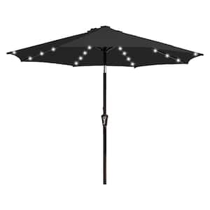 10 ft. Market Solar LED Lighted Tilt Patio Umbrella Outdoor Steel Umbrella in Black