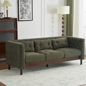 Ember 78 in. Modern Square Arms Polyester Upholstered 3-Seater Rectangle Sofa with Tufting in. Dark Green + Brown