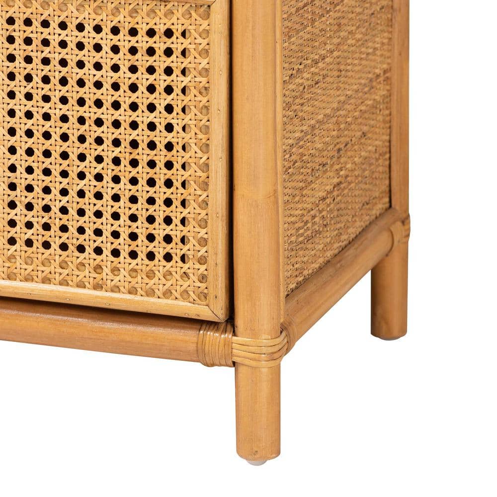 Curacao Tall Light Honey Rattan and Wood Bookcase with Drawers
