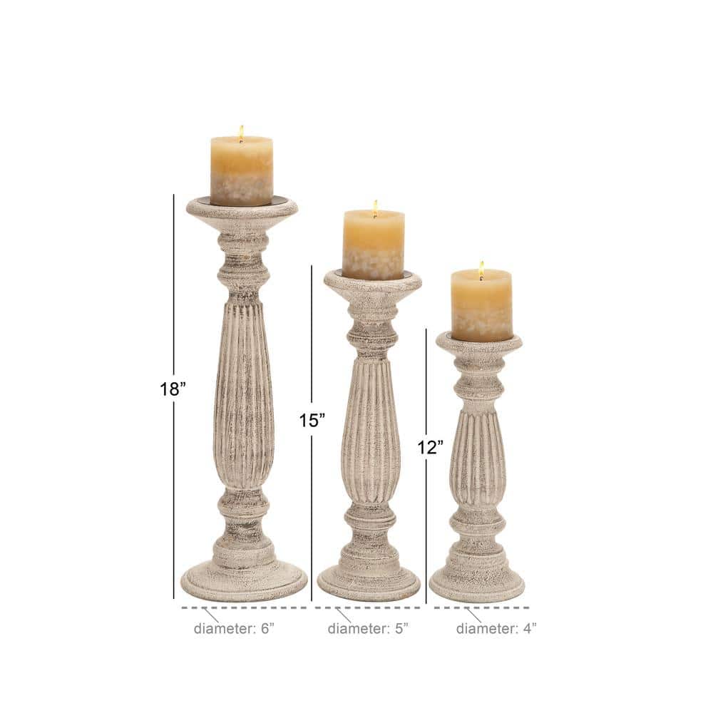 Elegant White Mango Wood Pillar Candle Holders, Set of 3