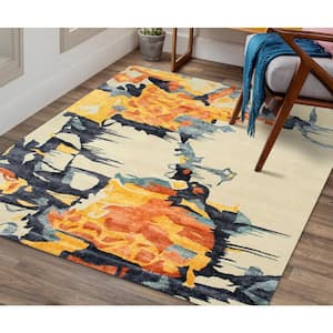 Ivory 9 ft. 6 in. x 13 ft. 6 in. Hand-Tufted Wool and Viscose Contemporary Bamboo Picaso Area Rug
