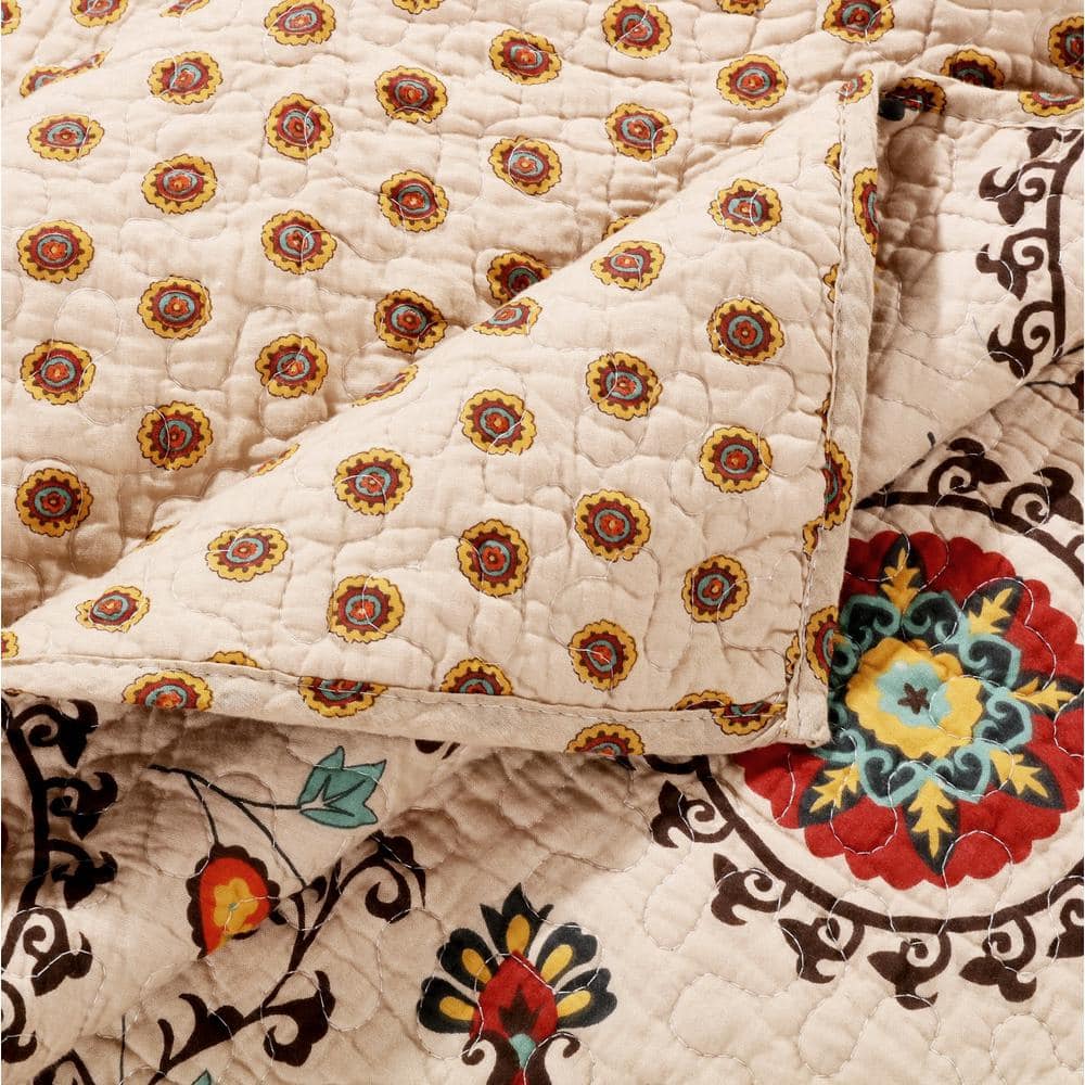 King Red Cotton Reversible Quilt Set with Floral Design