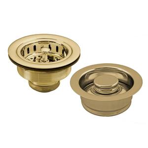 3-1/2 in. Post Style Large Kitchen Basket Strainer with Disposal Flange and Stopper in Polished Brass