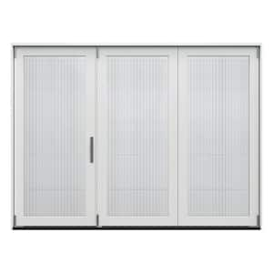 F-4500 107.5 in. x 80 in. White Left-Hand Folding Primed Fiberglass 3-Panel Patio Door Kit With Screen