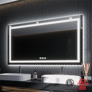 72 in. W x 40 in. H Rectangular Frameless LED Light Anti-Fog Wall Bathroom Vanity Mirror with Backlit and Front Light