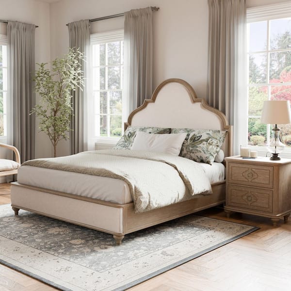 Furniture of America Brightwell 2-Piece Rustic Oak Wood Queen Panel Bedroom Set with Nightstand