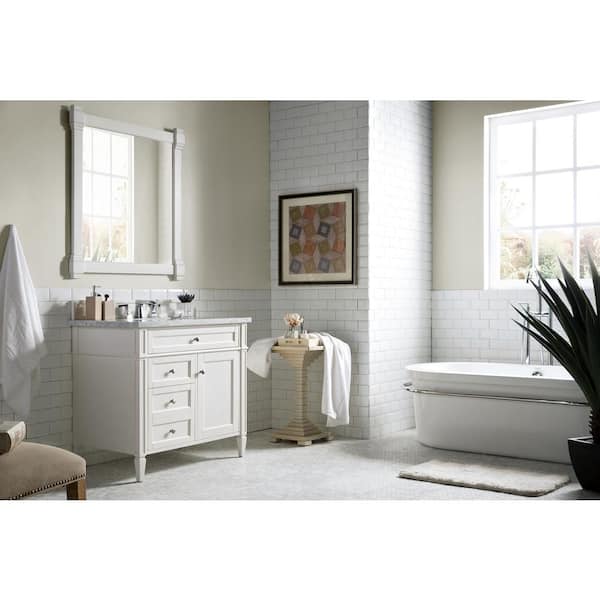 James Martin Vanities Brittany 36.0 in. W x 23.5 in. D x 34 in. H Single Bath Vanity in Bright White with Carrara Marble Top