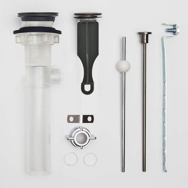 PF WaterWorks Bathroom Pop-Up Drain with Ball Rod, Transparent ABS Body w/o Overflow, 1.6-2" Sink Hole, Antique Brass