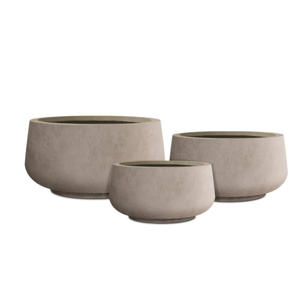 (Incomplete) KANTE 21.6", 16.9", and 12.5"W Round Weathered Concrete Elegant Planters, Set of 3 Outdoor Indoor Seamless w/ Drainage Hole