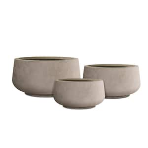 21.6", 16.9", and 12.5"W Round Weathered Concrete Elegant Planters, Set of 3 Outdoor Indoor Seamless w/ Drainage Hole