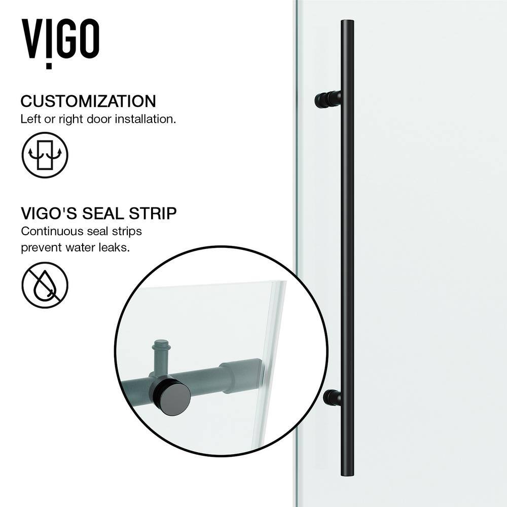 Elan E-Class Matte Black Frameless Sliding Shower Door 52-56" W x 76" H