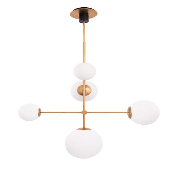 Spark 36.75 in. Gold 5-Light Sputnik Modern Linear Globe Chandelier