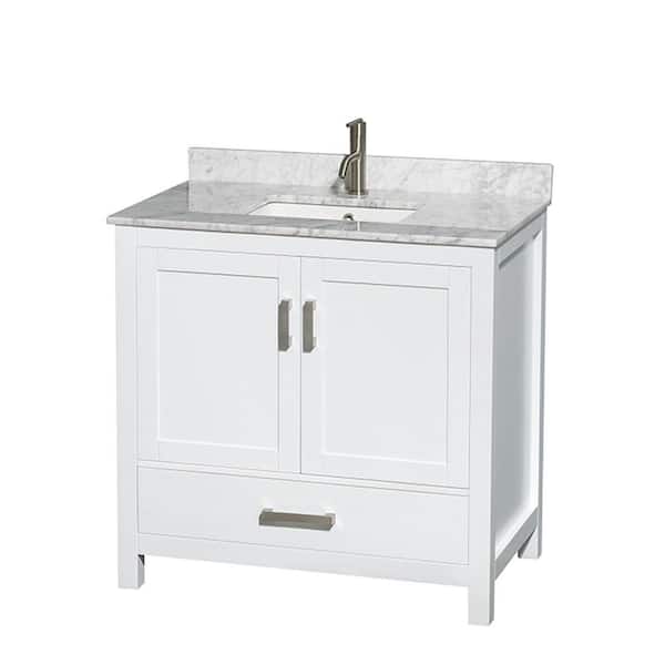 Wyndham Collection Sheffield 36 in. W x 22 in. D x 35 in. H Single Bath Vanity in White with White Carrara Marble Top