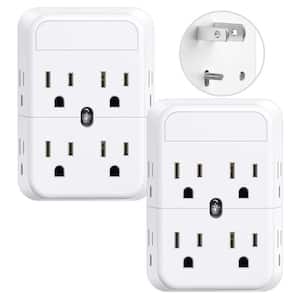 2 Prong to 3 Prong Outlet Adapter, 8-Outlets, Polarized Plug, 1875W Max Wall Tap Splitter, Secure Wall Mount, 2-Pack