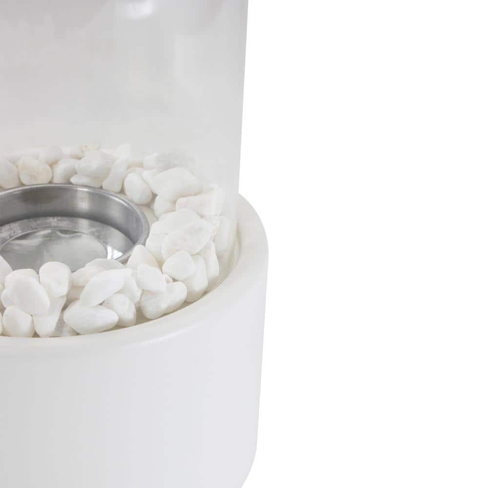 10.5" White Bio Ethanol Tabletop Fireplace with Glass Panels