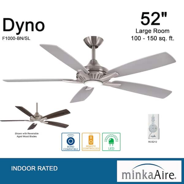 Dyno 52 in. Integrated LED Indoor Brushed Nickel with Silver Ceiling Fan with Remote Control