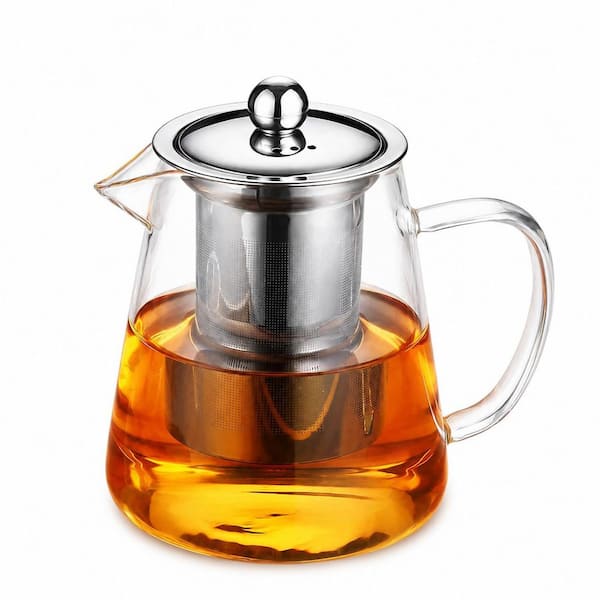 Mini Glass Teapot with Removable Stainless Steel Infuser, 550ml Stovetop and Microwave Safe for Loose Leaf Tea