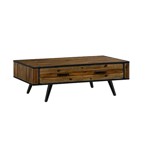 Armen Living Cusco 47 in. Antique Acacia Large Rectangle Wood Coffee Table with Drawer