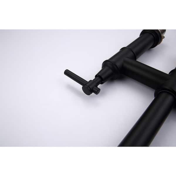 Chic Double Handle Bridge Kitchen Faucet with Pull-Down Sprayhead in Matte Black