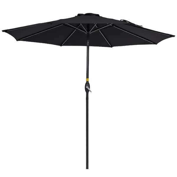 WELLFOR 9 ft. Market Patio Umbrella Push Button Tilt in Black