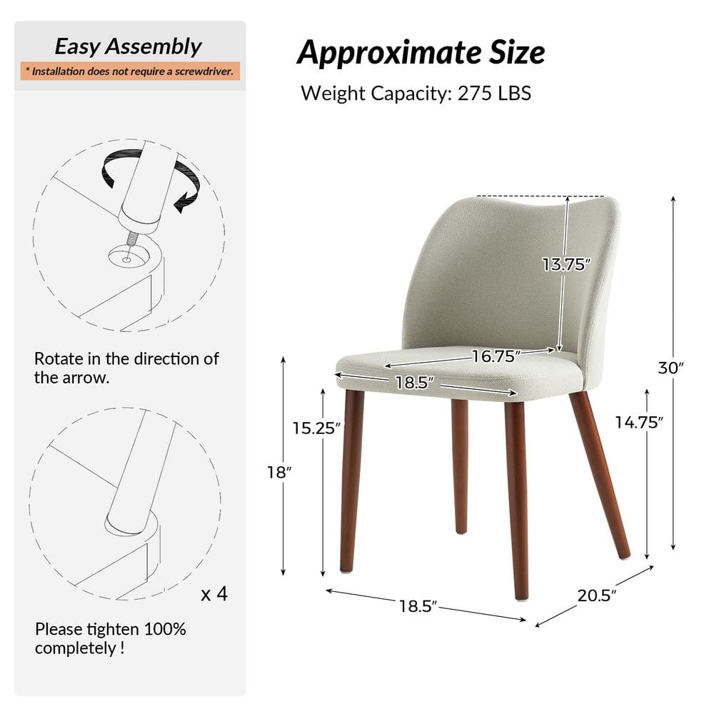 Gray Upholstered Low Back Side Chair with Solid Wood Legs (Set of 4)