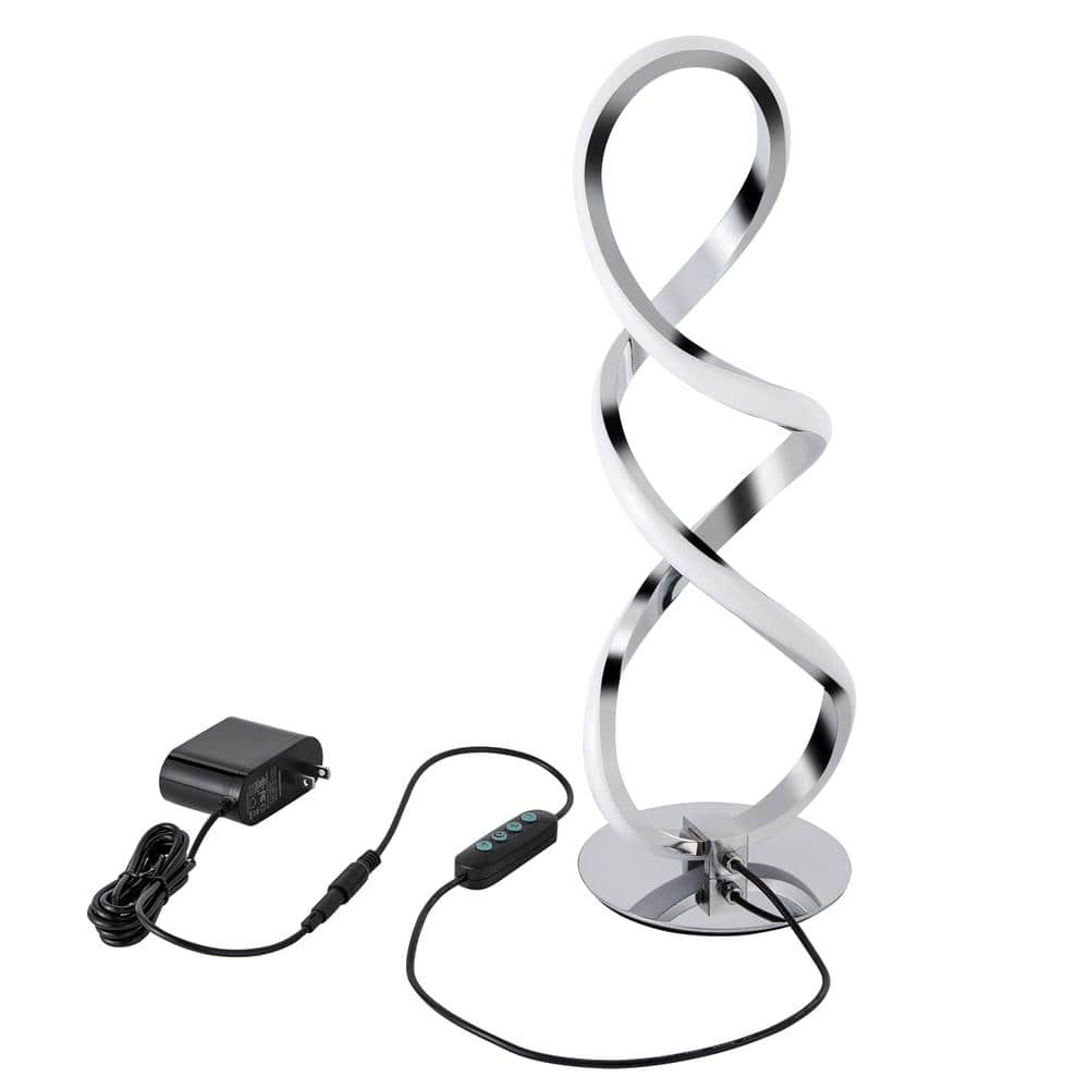 OUKANING 15.74 in. Silver Modern Integrated LED Spiral Table